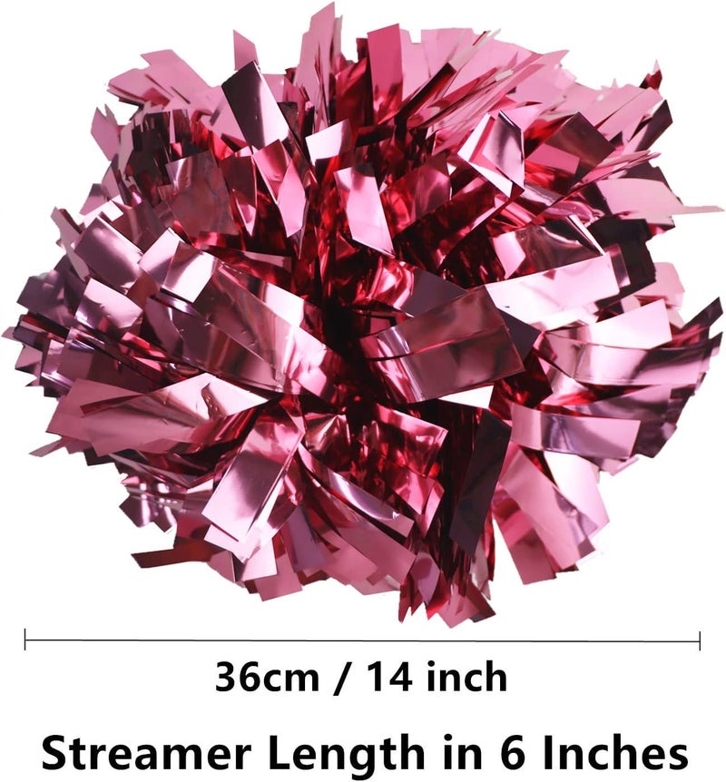 GUIFIER 2 Pack 6 Inches Metallic Cheerleading Pom Poms, Cheer Pom Pom with Baton Handle, Pompoms Cheerleader for Kids Girls Cheering Squad - Image 2